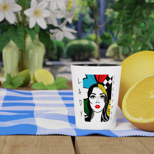 Lady Speedway Shot Glass, Ceramic - aTinyArtGarageMug